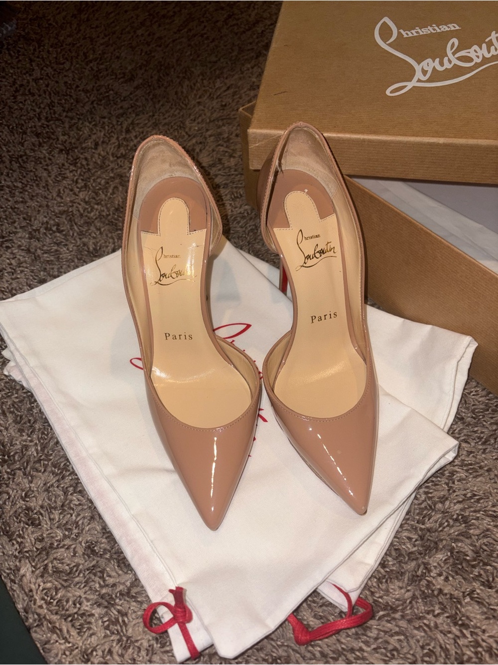 Christian Louboutin Nude Patent Pointed-Toe Pumps